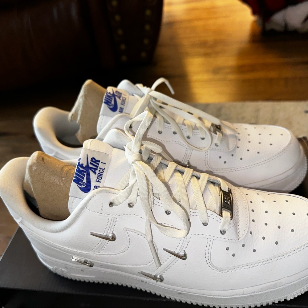 Nike Air Force 1 Womens White and Blue Sneakers